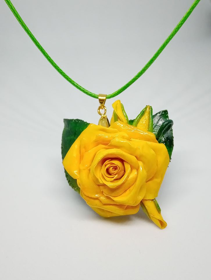 Yellow rose flower pendant